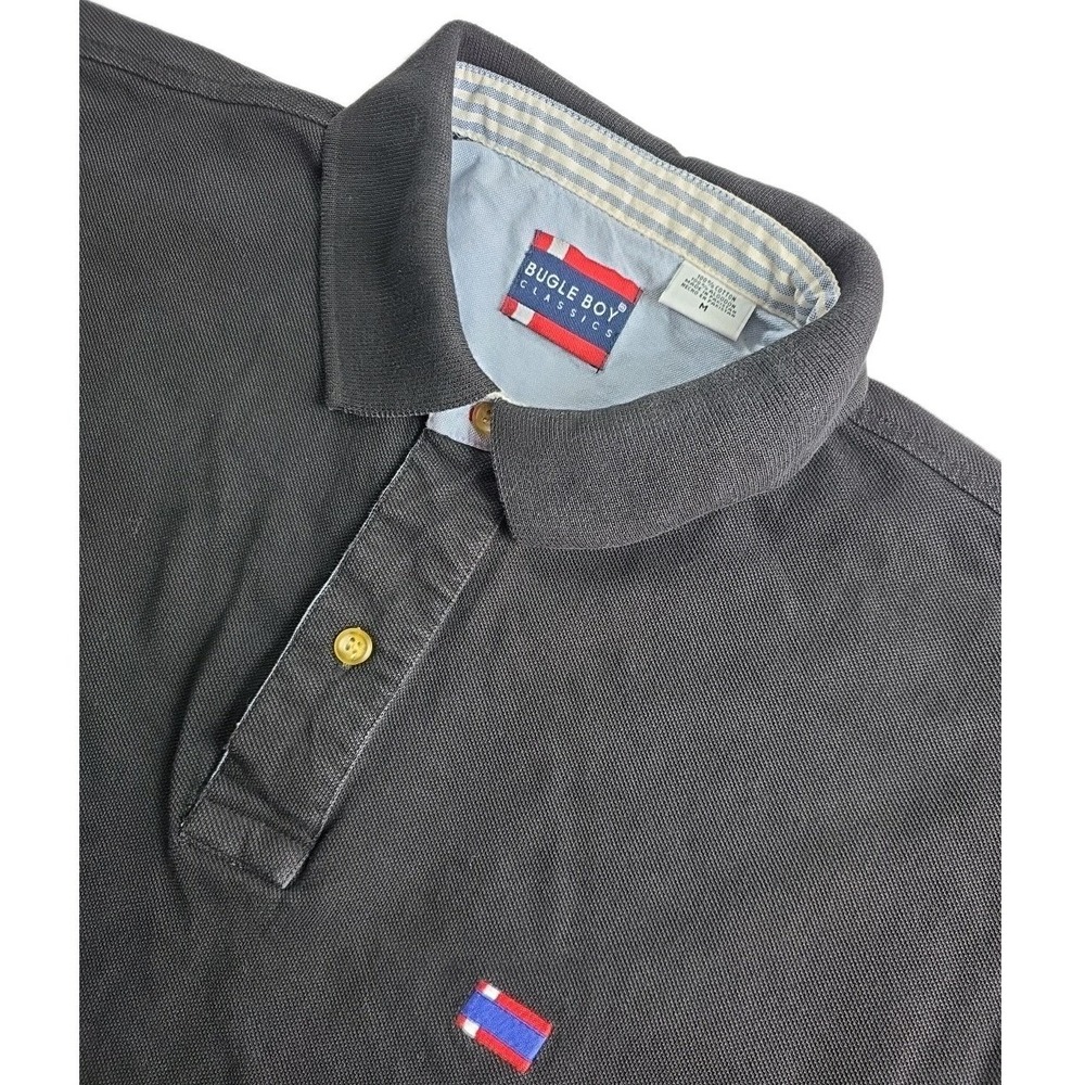 Bugle Boy Mens Polo Shirt Size MEDIUM Black Cotton Casual Short Sleeve LOGO